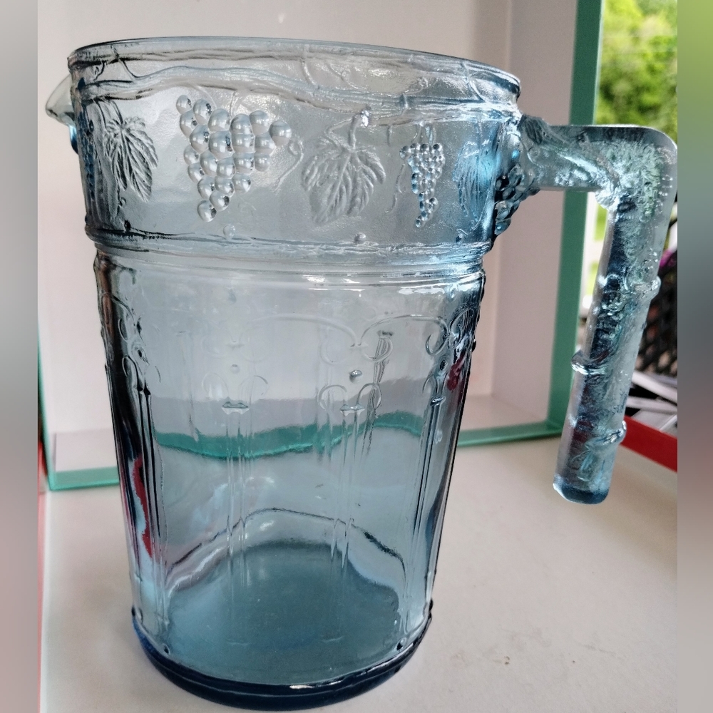 Early 1900s Antique Blue Glass Water Pitcher